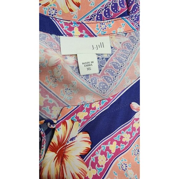 Hibiscus Floral Scarf Tank- XS J. Jill Lightweight Multicolor Peach & Navy - Picture 7 of 11